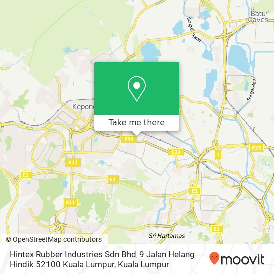 Peta Hintex Rubber Industries Sdn Bhd, 9 Jalan Helang Hindik 52100 Kuala Lumpur