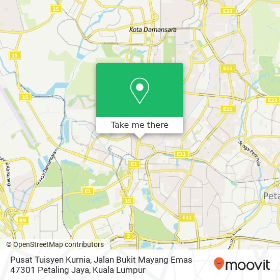 Peta Pusat Tuisyen Kurnia, Jalan Bukit Mayang Emas 47301 Petaling Jaya