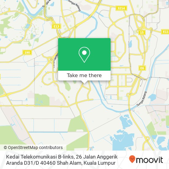 Peta Kedai Telekomunikasi B-links, 26 Jalan Anggerik Aranda D31 / D 40460 Shah Alam