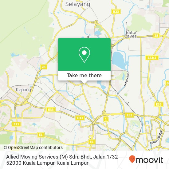 Allied Moving Services (M) Sdn. Bhd., Jalan 1 / 32 52000 Kuala Lumpur map