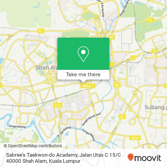 Peta Sabree's Taekwon-do Academy, Jalan Utas C 15 / C 40000 Shah Alam