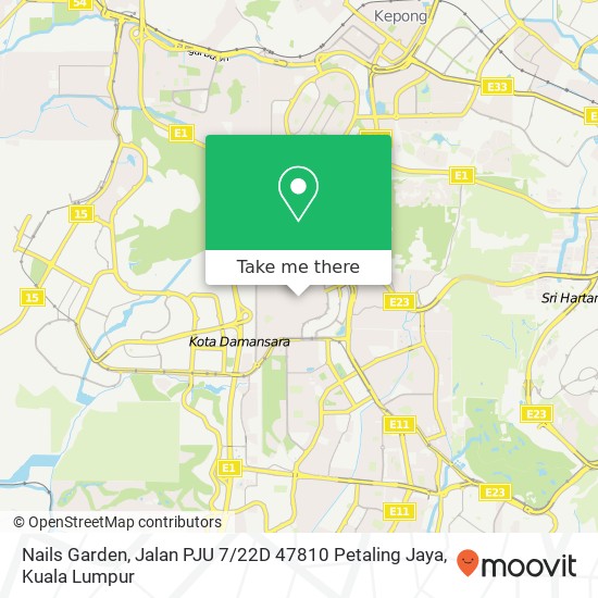 Peta Nails Garden, Jalan PJU 7 / 22D 47810 Petaling Jaya