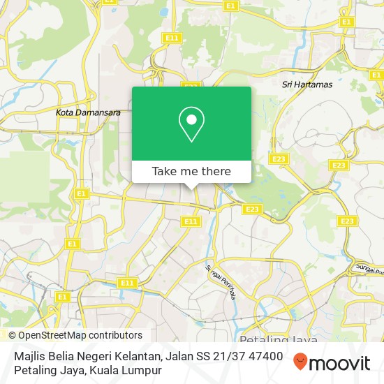Peta Majlis Belia Negeri Kelantan, Jalan SS 21 / 37 47400 Petaling Jaya