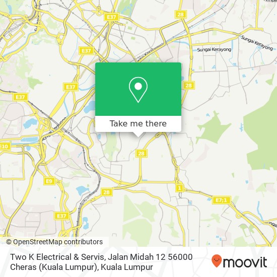 Peta Two K Electrical & Servis, Jalan Midah 12 56000 Cheras (Kuala Lumpur)