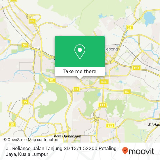 JL Reliance, Jalan Tanjung SD 13 / 1 52200 Petaling Jaya map