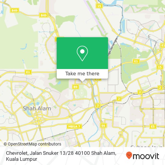 Peta Chevrolet, Jalan Snuker 13 / 28 40100 Shah Alam