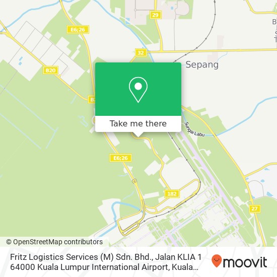 Peta Fritz Logistics Services (M) Sdn. Bhd., Jalan KLIA 1 64000 Kuala Lumpur International Airport