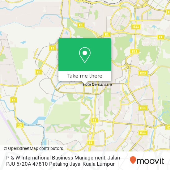 Peta P & W International Business Management, Jalan PJU 5 / 20A 47810 Petaling Jaya