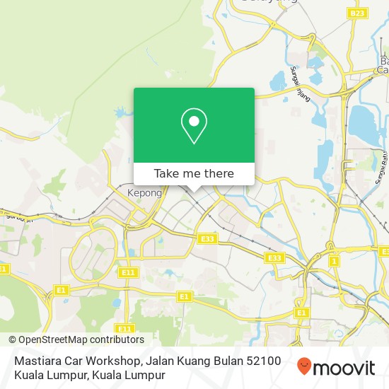 Peta Mastiara Car Workshop, Jalan Kuang Bulan 52100 Kuala Lumpur