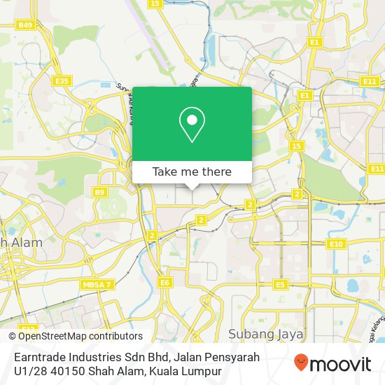 Peta Earntrade Industries Sdn Bhd, Jalan Pensyarah U1 / 28 40150 Shah Alam