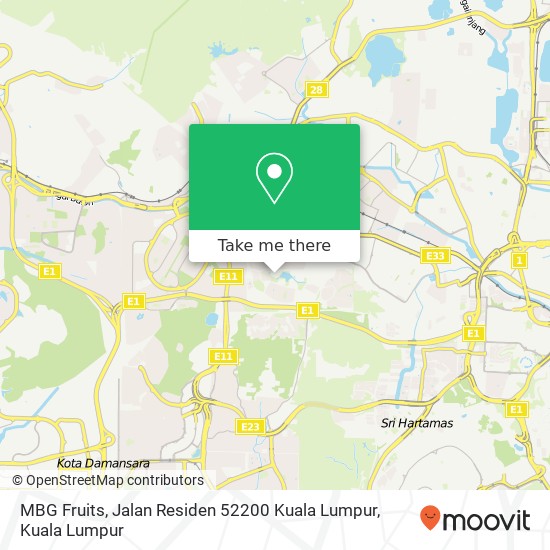 Peta MBG Fruits, Jalan Residen 52200 Kuala Lumpur