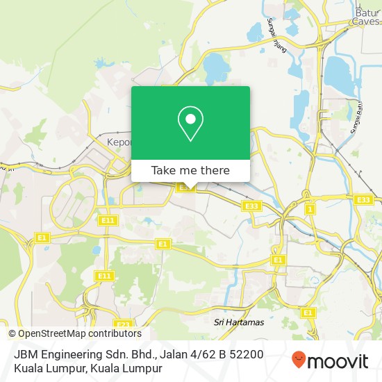 Peta JBM Engineering Sdn. Bhd., Jalan 4 / 62 B 52200 Kuala Lumpur