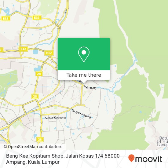 Peta Beng Kee Kopitiam Shop, Jalan Kosas 1 / 4 68000 Ampang