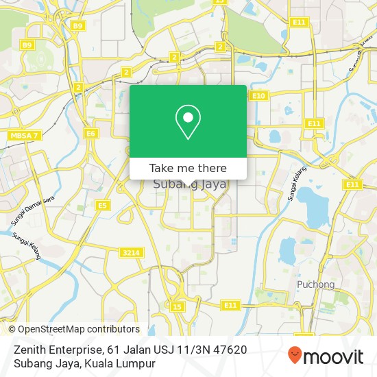 Peta Zenith Enterprise, 61 Jalan USJ 11 / 3N 47620 Subang Jaya