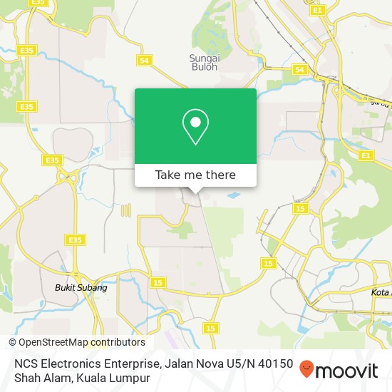 NCS Electronics Enterprise, Jalan Nova U5 / N 40150 Shah Alam map