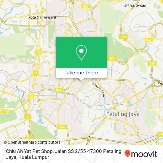 Peta Chiu Ah Yat Pet Shop, Jalan SS 2 / 55 47300 Petaling Jaya