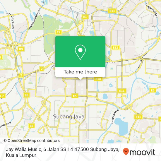 Peta Jay Walia Music, 6 Jalan SS 14 47500 Subang Jaya