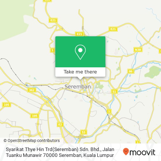 Peta Syarikat Thye Hin Trd(Seremban) Sdn. Bhd., Jalan Tuanku Munawir 70000 Seremban