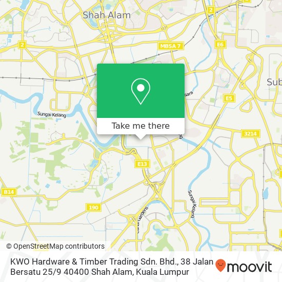 Peta KWO Hardware & Timber Trading Sdn. Bhd., 38 Jalan Bersatu 25 / 9 40400 Shah Alam