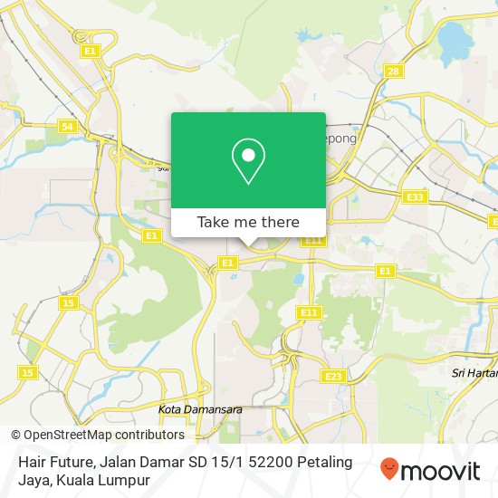 Peta Hair Future, Jalan Damar SD 15 / 1 52200 Petaling Jaya