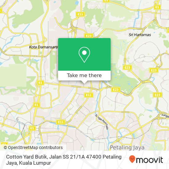 Peta Cotton Yard Butik, Jalan SS 21 / 1A 47400 Petaling Jaya