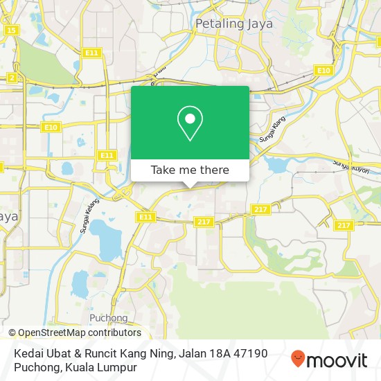 Peta Kedai Ubat & Runcit Kang Ning, Jalan 18A 47190 Puchong