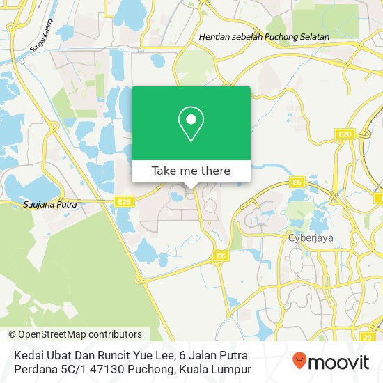 Peta Kedai Ubat Dan Runcit Yue Lee, 6 Jalan Putra Perdana 5C / 1 47130 Puchong