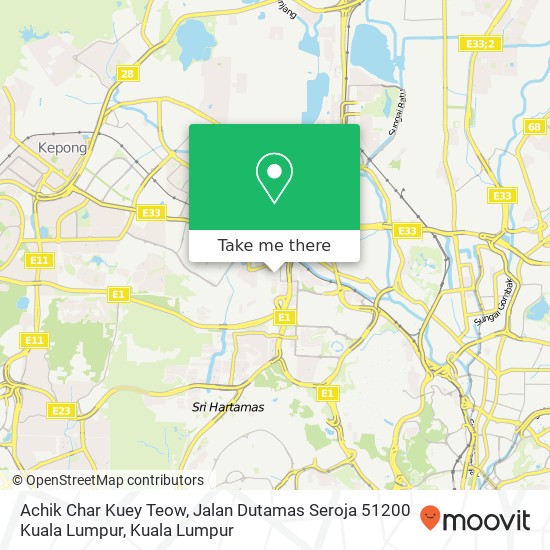 Achik Char Kuey Teow, Jalan Dutamas Seroja 51200 Kuala Lumpur map