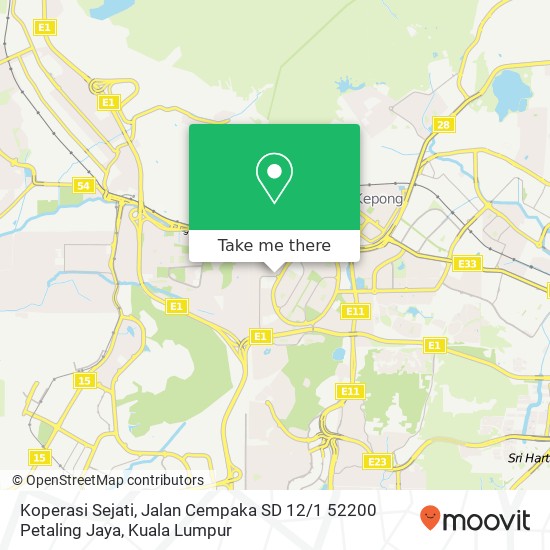 Peta Koperasi Sejati, Jalan Cempaka SD 12 / 1 52200 Petaling Jaya