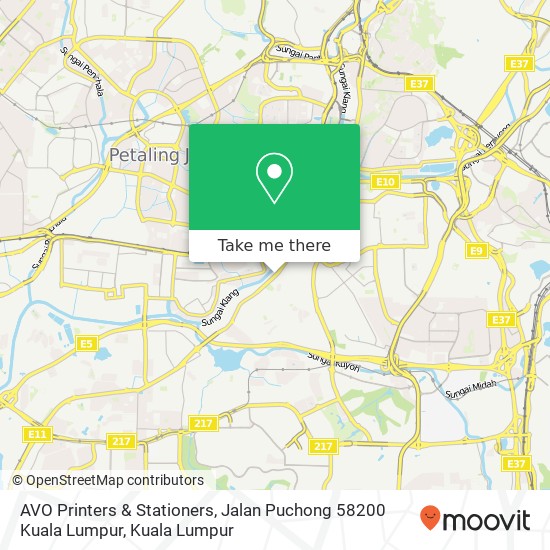 Peta AVO Printers & Stationers, Jalan Puchong 58200 Kuala Lumpur