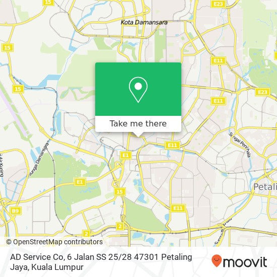Peta AD Service Co, 6 Jalan SS 25 / 28 47301 Petaling Jaya