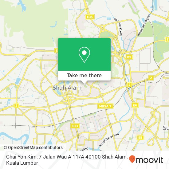 Peta Chai Yon Kim, 7 Jalan Wau A 11 / A 40100 Shah Alam