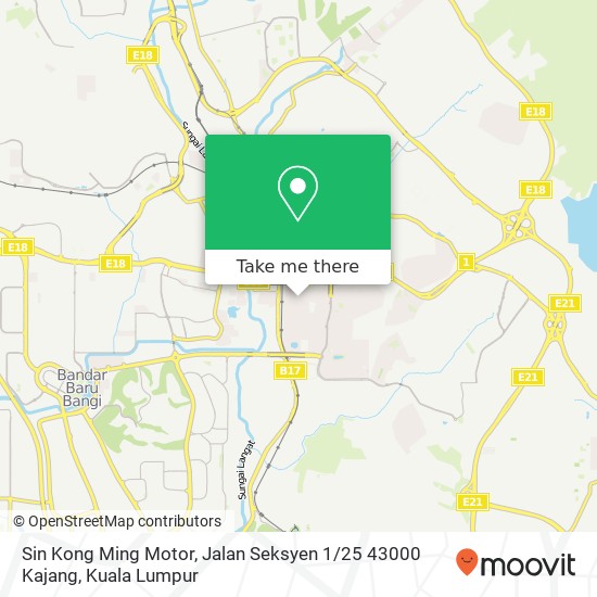 Peta Sin Kong Ming Motor, Jalan Seksyen 1 / 25 43000 Kajang