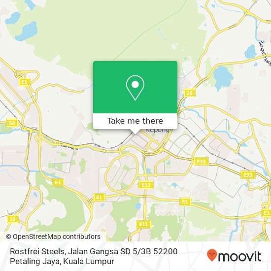 Peta Rostfrei Steels, Jalan Gangsa SD 5 / 3B 52200 Petaling Jaya