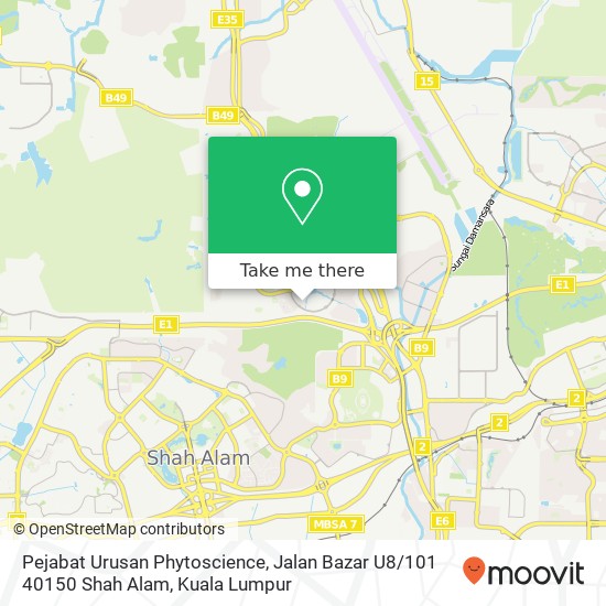 Peta Pejabat Urusan Phytoscience, Jalan Bazar U8 / 101 40150 Shah Alam