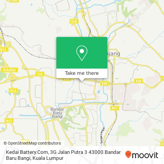 Peta Kedai Battery.Com, 3G Jalan Putra 3 43000 Bandar Baru Bangi