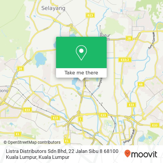 Listra Distributors Sdn Bhd, 22 Jalan Sibu 8 68100 Kuala Lumpur map