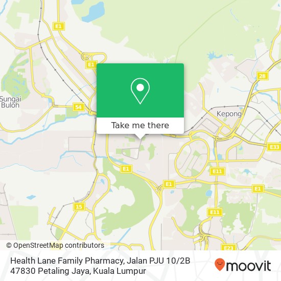 Peta Health Lane Family Pharmacy, Jalan PJU 10 / 2B 47830 Petaling Jaya