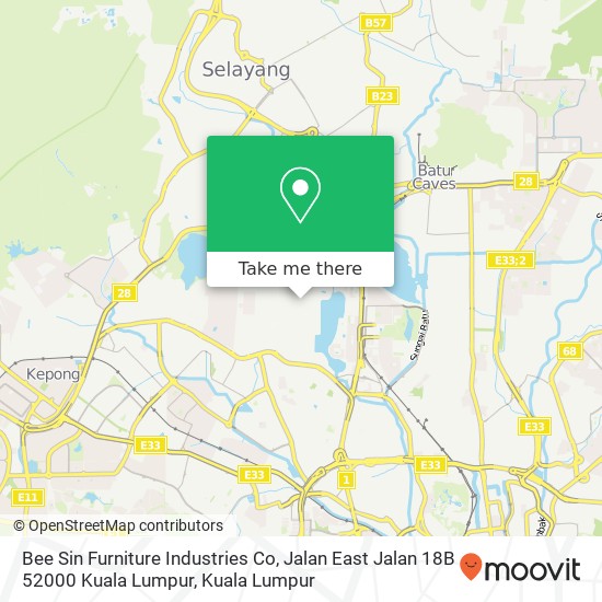 Peta Bee Sin Furniture Industries Co, Jalan East Jalan 18B 52000 Kuala Lumpur