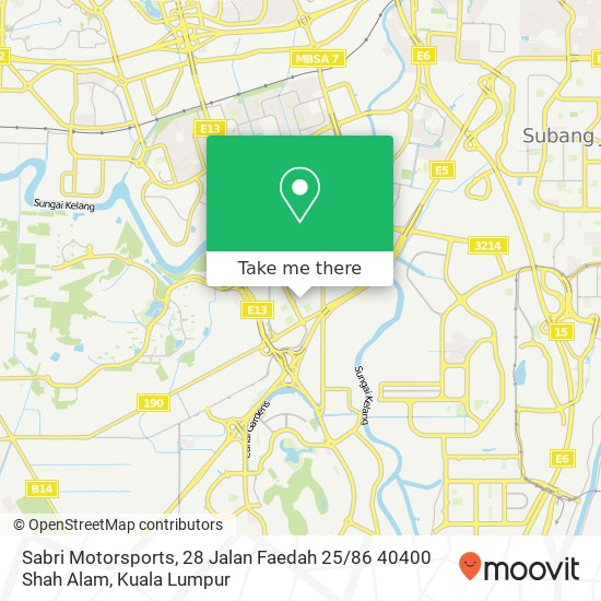 Peta Sabri Motorsports, 28 Jalan Faedah 25 / 86 40400 Shah Alam