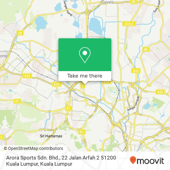 Peta Arora Sports Sdn. Bhd., 22 Jalan Arfah 2 51200 Kuala Lumpur
