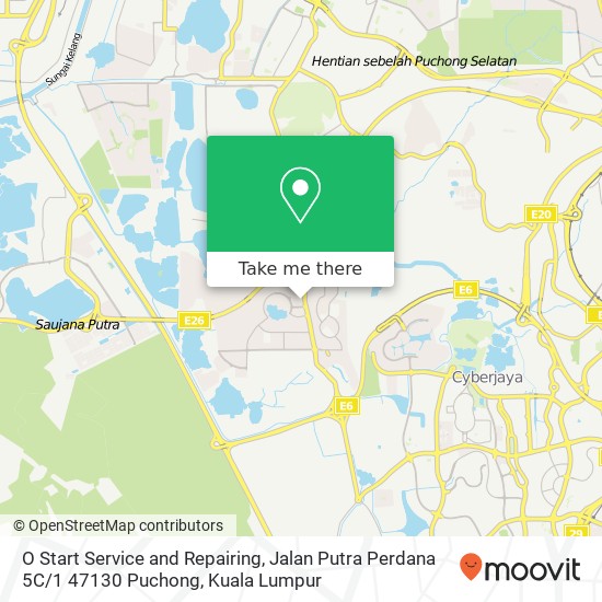 Peta O Start Service and Repairing, Jalan Putra Perdana 5C / 1 47130 Puchong