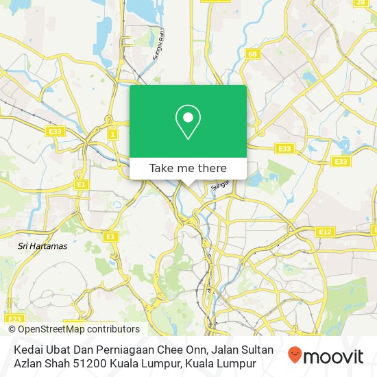 Peta Kedai Ubat Dan Perniagaan Chee Onn, Jalan Sultan Azlan Shah 51200 Kuala Lumpur