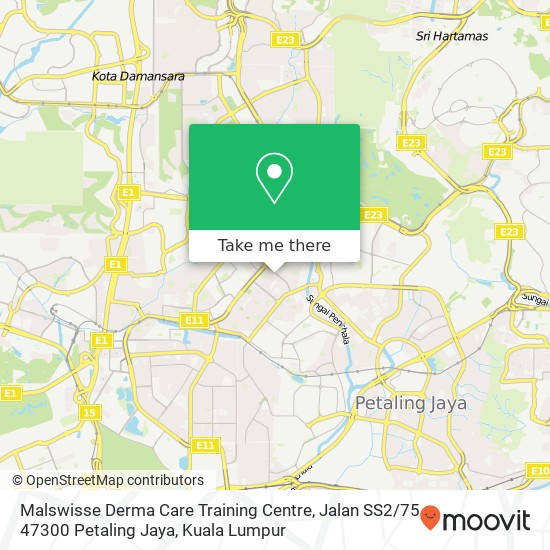 Peta Malswisse Derma Care Training Centre, Jalan SS2 / 75 47300 Petaling Jaya