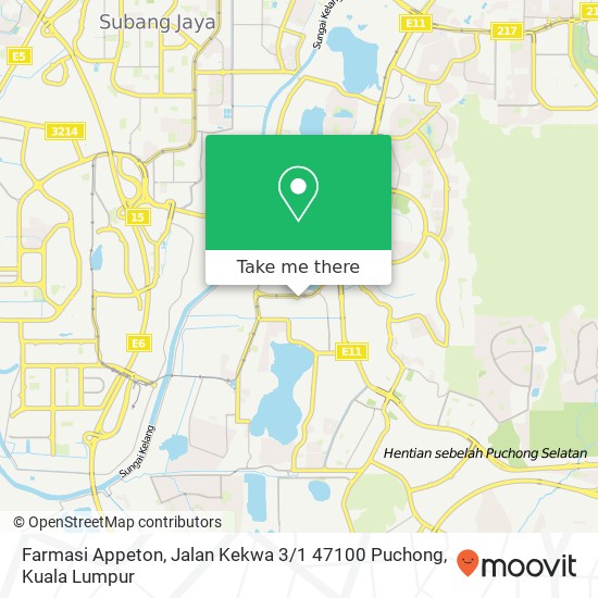 Peta Farmasi Appeton, Jalan Kekwa 3 / 1 47100 Puchong