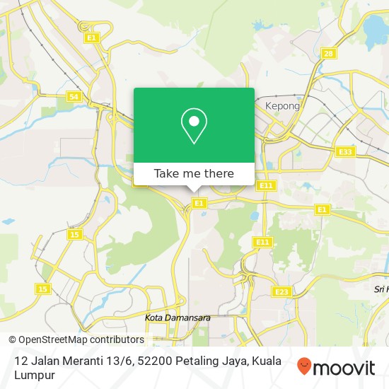 Peta 12 Jalan Meranti 13 / 6, 52200 Petaling Jaya