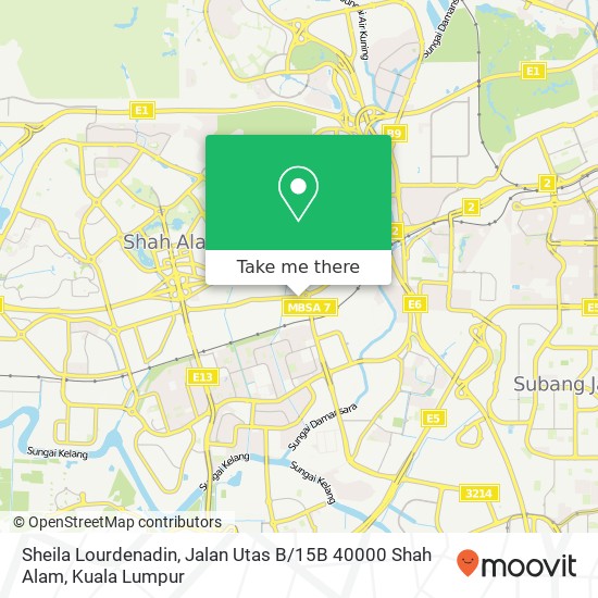 Peta Sheila Lourdenadin, Jalan Utas B / 15B 40000 Shah Alam