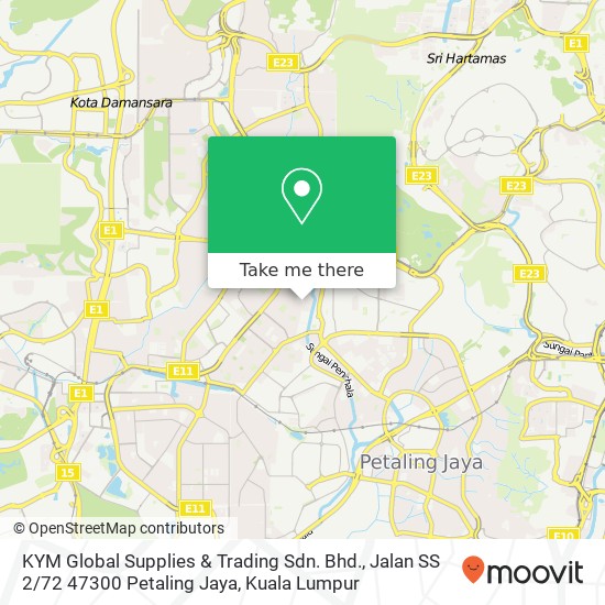 Peta KYM Global Supplies & Trading Sdn. Bhd., Jalan SS 2 / 72 47300 Petaling Jaya