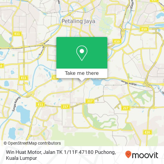 Peta Win Huat Motor, Jalan TK 1 / 11F 47180 Puchong