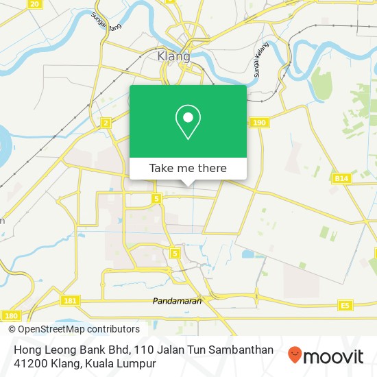 Peta Hong Leong Bank Bhd, 110 Jalan Tun Sambanthan 41200 Klang